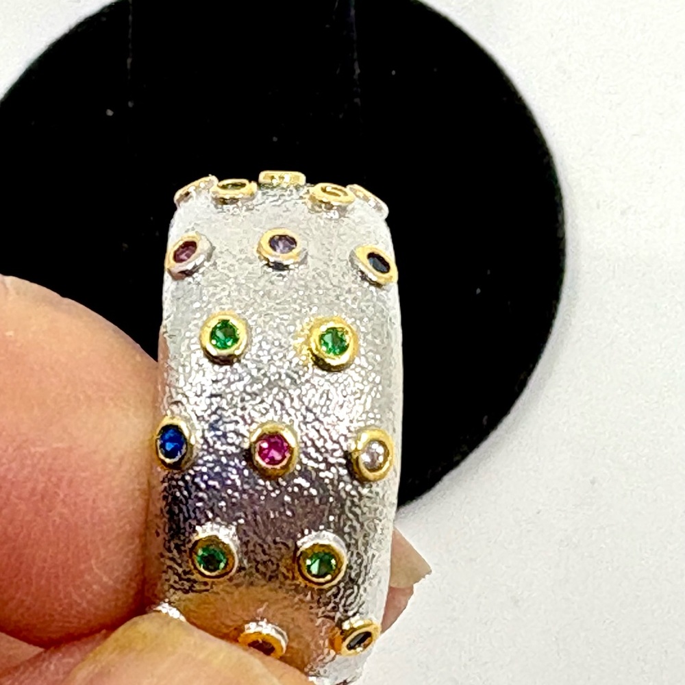 NEW Wide Ring, Multicolor Synthetic Zirconia Accents, White Golden SIZE 8